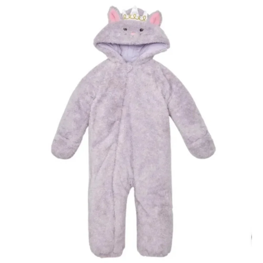 Koala Baby 6-9 m Purple Snowsuit Cat Hooded 1-Piece Plush Pram Faux Fur Bunting